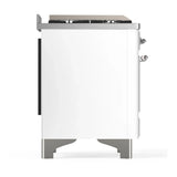 ILVE Majestic III 48-inch Dual Fuel Range with 5 Natural Gas Burner, Griddle and Triple Glass Door Electric Oven in White with Chrome Trim (UM48FNR3WHC)