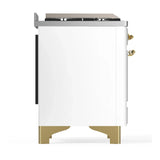 ILVE Majestic III 48-inch Dual Fuel Range with 5 Liquid Propane Burner, Griddle and Triple Glass Door Electric Oven in White with Brass Trim (UM48FNR3WHGLP)