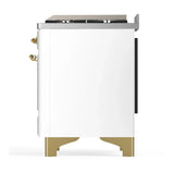 ILVE Majestic III 48-inch Dual Fuel Range with 5 Liquid Propane Burner, Griddle and Triple Glass Door Electric Oven in White with Brass Trim (UM48FNR3WHGLP)