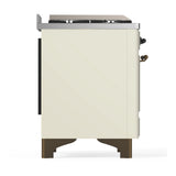 ILVE Majestic III 48-inch Dual Fuel Range with 5 Natural Gas Burner, Griddle and Solid Door Electric Oven in Antique White with Burnished Trim (UM48FQNR3AWB)
