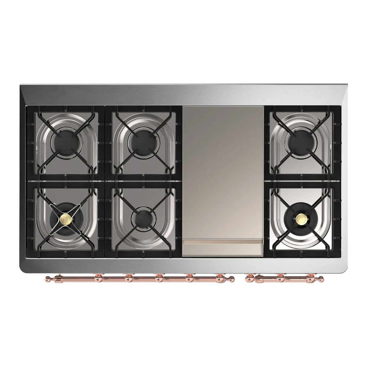 ILVE Majestic III 48-inch Dual Fuel Range with 5 Liquid Propane Burner, Griddle and Solid Door Electric Oven in Antique White with Copper Trim (UM48FQNR3AWPLP)