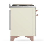 ILVE Majestic III 48-inch Dual Fuel Range with 5 Liquid Propane Burner, Griddle and Solid Door Electric Oven in Antique White with Copper Trim (UM48FQNR3AWPLP)