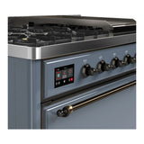 ILVE Majestic III 48-inch Dual Fuel Range with 5 Natural Gas Burner, Griddle and Solid Door Electric Oven in Blue Grey with Burnished Trim (UM48FQNR3BGB)