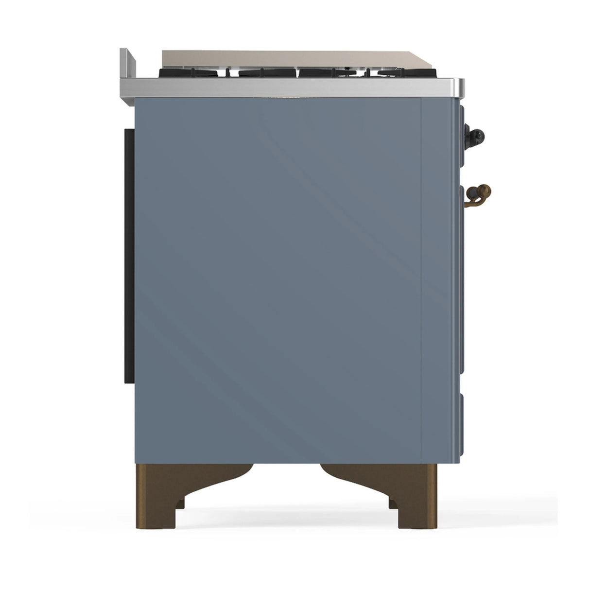 ILVE Majestic III 48-inch Dual Fuel Range with 5 Natural Gas Burner, Griddle and Solid Door Electric Oven in Blue Grey with Burnished Trim (UM48FQNR3BGB)
