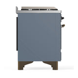 ILVE Majestic III 48-inch Dual Fuel Range with 5 Natural Gas Burner, Griddle and Solid Door Electric Oven in Blue Grey with Burnished Trim (UM48FQNR3BGB)