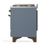 ILVE Majestic III 48-inch Dual Fuel Range with 5 Natural Gas Burner, Griddle and Solid Door Electric Oven in Blue Grey with Burnished Trim (UM48FQNR3BGB)