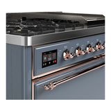 ILVE Majestic III 48-inch Dual Fuel Range with 5 Natural Gas Burner, Griddle and Solid Door Electric Oven in Blue Grey with Copper Trim (UM48FQNR3BGP)