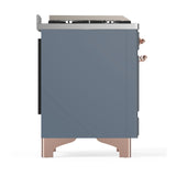 ILVE Majestic III 48-inch Dual Fuel Range with 5 Natural Gas Burner, Griddle and Solid Door Electric Oven in Blue Grey with Copper Trim (UM48FQNR3BGP)