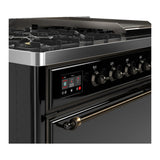 ILVE Majestic III 48-inch Dual Fuel Range with 5 Liquid Propane Burner, Griddle and Solid Door Electric Oven in Glossy Black with Burnished Trim (UM48FQNR3BKBLP)