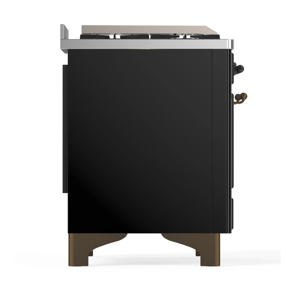 ILVE Majestic III 48-inch Dual Fuel Range with 5 Liquid Propane Burner, Griddle and Solid Door Electric Oven in Glossy Black with Burnished Trim (UM48FQNR3BKBLP)