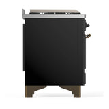 ILVE Majestic III 48-inch Dual Fuel Range with 5 Liquid Propane Burner, Griddle and Solid Door Electric Oven in Glossy Black with Burnished Trim (UM48FQNR3BKBLP)