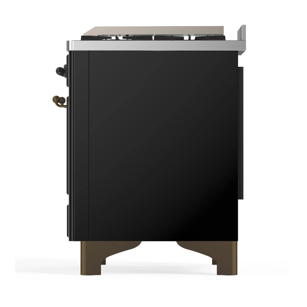 ILVE Majestic III 48-inch Dual Fuel Range with 5 Liquid Propane Burner, Griddle and Solid Door Electric Oven in Glossy Black with Burnished Trim (UM48FQNR3BKBLP)