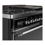 ILVE Majestic III 48-inch Dual Fuel Range with 5 Liquid Propane Burner, Griddle and Solid Door Electric Oven in Glossy Black with Chrome Trim (UM48FQNR3BKCLP)