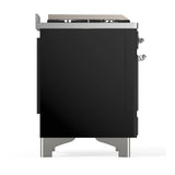 ILVE Majestic III 48-inch Dual Fuel Range with 5 Liquid Propane Burner, Griddle and Solid Door Electric Oven in Glossy Black with Chrome Trim (UM48FQNR3BKCLP)