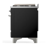 ILVE Majestic III 48-inch Dual Fuel Range with 5 Liquid Propane Burner, Griddle and Solid Door Electric Oven in Glossy Black with Chrome Trim (UM48FQNR3BKCLP)