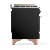 ILVE Majestic III 48-inch Dual Fuel Range with 5 Natural Gas Burner, Griddle and Solid Door Electric Oven in Glossy Black with Copper Trim (UM48FQNR3BKP)