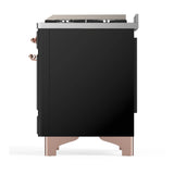 ILVE Majestic III 48-inch Dual Fuel Range with 5 Natural Gas Burner, Griddle and Solid Door Electric Oven in Glossy Black with Copper Trim (UM48FQNR3BKP)