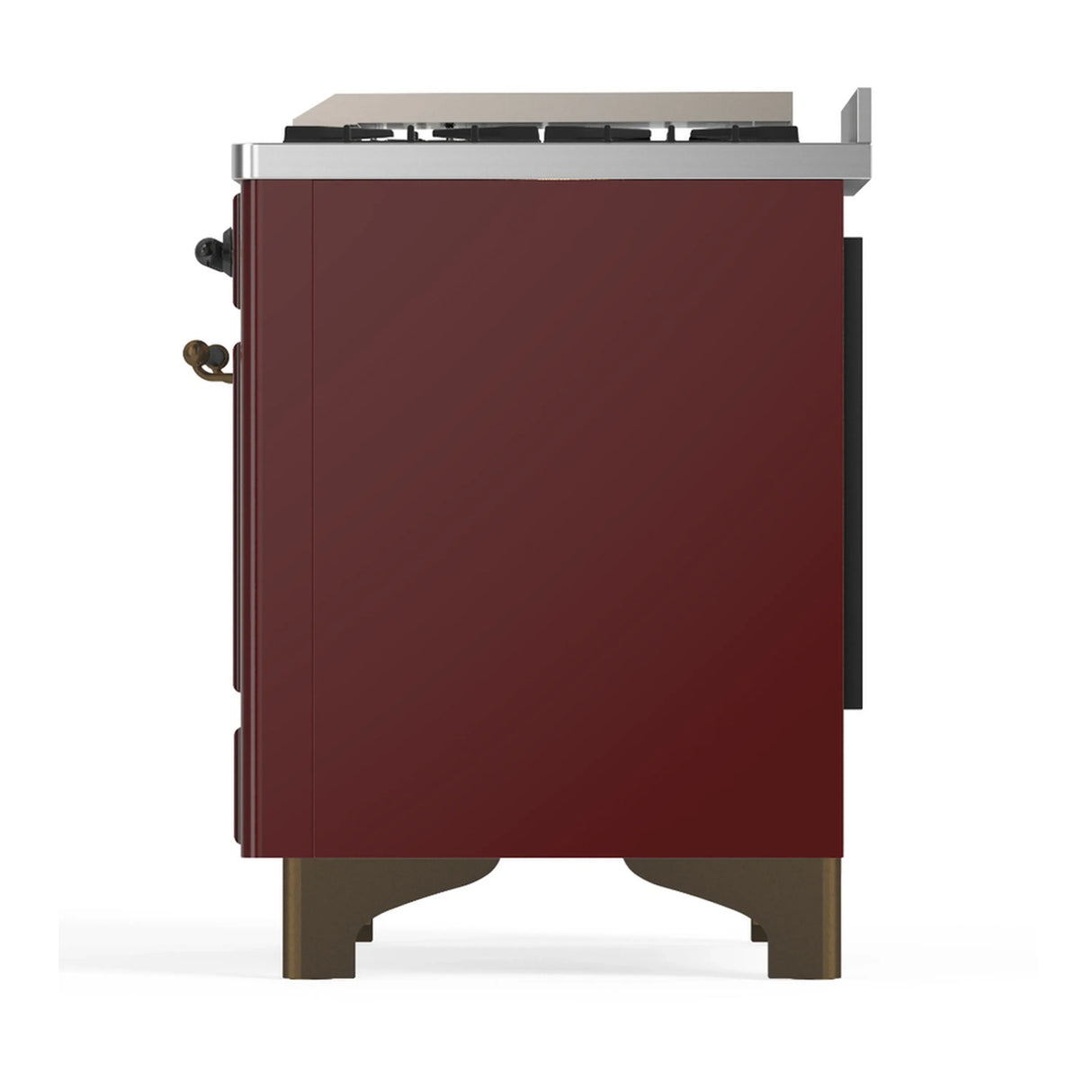 ILVE Majestic III 48-inch Dual Fuel Range with 5 Liquid Propane Burner, Griddle and Solid Door Electric Oven in Burgundy with Burnished Trim (UM48FQNR3BUBLP)