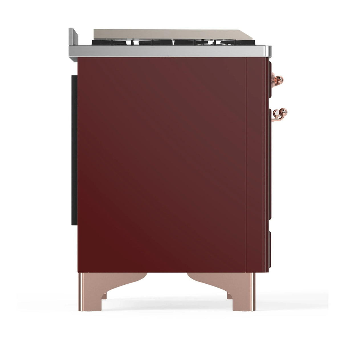 ILVE Majestic III 48-inch Dual Fuel Range with 5 Liquid Propane Burner, Griddle and Solid Door Electric Oven in Burgundy with Copper Trim (UM48FQNR3BUPLP)