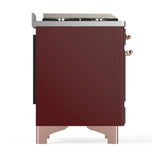 ILVE Majestic III 48-inch Dual Fuel Range with 5 Natural Gas Burner, Griddle and Solid Door Electric Oven in Burgundy with Copper Trim (UM48FQNR3BUP)