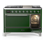 ILVE Majestic III 48-inch Dual Fuel Range with 5 Liquid Propane Burner, Griddle and Solid Door Electric Oven in Emerald Green with Chrome Trim (UM48FQNR3EGCLP)