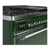 ILVE Majestic III 48-inch Dual Fuel Range with 5 Natural Gas Burner, Griddle and Solid Door Electric Oven in Emerald Green with Chrome Trim (UM48FQNR3EGC)