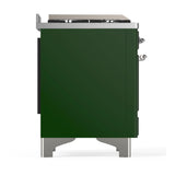 ILVE Majestic III 48-inch Dual Fuel Range with 5 Natural Gas Burner, Griddle and Solid Door Electric Oven in Emerald Green with Chrome Trim (UM48FQNR3EGC)