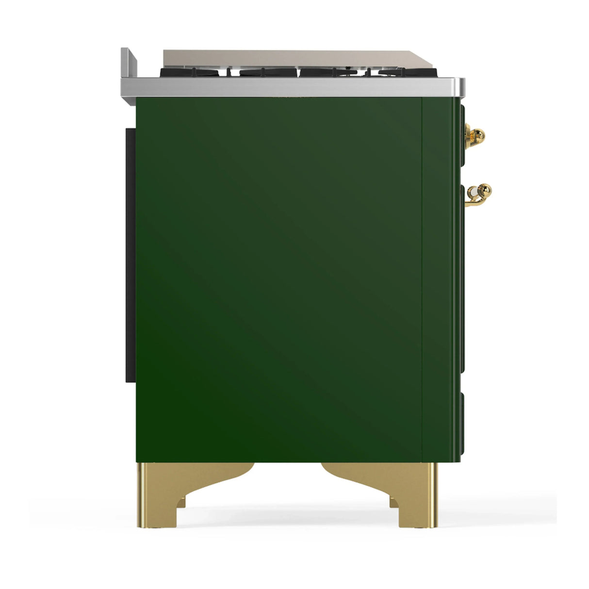 ILVE Majestic III 48-inch Dual Fuel Range with 5 Natural Gas Burner, Griddle and Solid Door Electric Oven in Emerald Green with Brass Trim (UM48FQNR3EGG)