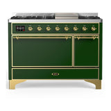 ILVE Majestic III 48-inch Dual Fuel Range with 5 Natural Gas Burner, Griddle and Solid Door Electric Oven in Emerald Green with Brass Trim (UM48FQNR3EGG)