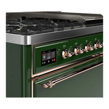 ILVE Majestic III 48-inch Dual Fuel Range with 5 Natural Gas Burner, Griddle and Solid Door Electric Oven in Emerald Green with Copper Trim (UM48FQNR3EGP)
