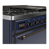 ILVE Majestic III 48-inch Dual Fuel Range with 5 Liquid Propane Burner, Griddle and Solid Door Electric Oven in Midnight Blue with Burnished Trim (UM48FQNR3MBBLP)
