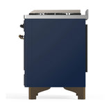 ILVE Majestic III 48-inch Dual Fuel Range with 5 Natural Gas Burner, Griddle and Solid Door Electric Oven in Midnight Blue with Burnished Trim (UM48FQNR3MBB)