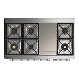 ILVE Majestic III 48-inch Dual Fuel Range with 5 Natural Gas Burner, Griddle and Solid Door Electric Oven in Midnight Blue with Chrome Trim (UM48FQNR3MBC)