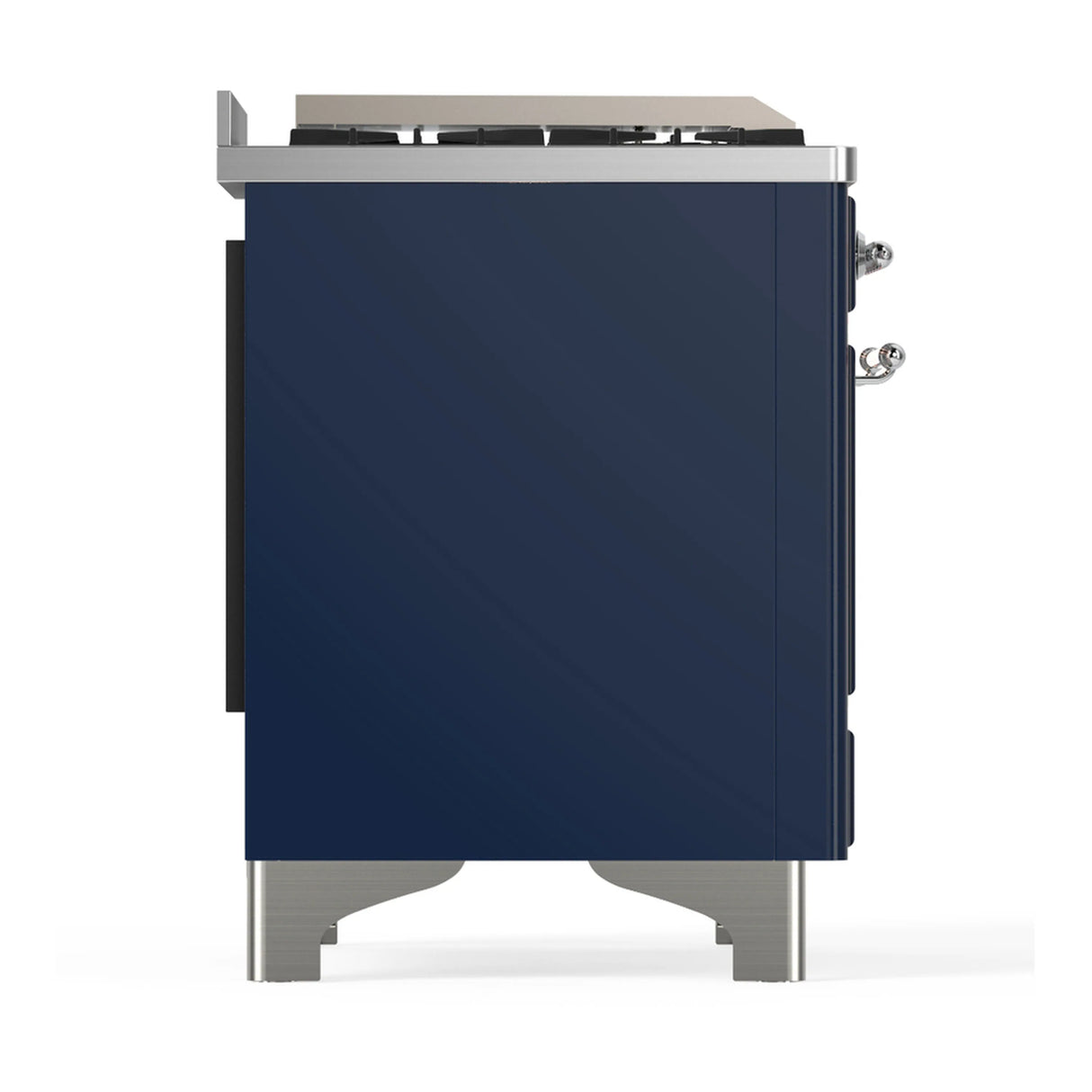 ILVE Majestic III 48-inch Dual Fuel Range with 5 Natural Gas Burner, Griddle and Solid Door Electric Oven in Midnight Blue with Chrome Trim (UM48FQNR3MBC)