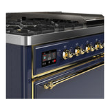 ILVE Majestic III 48-inch Dual Fuel Range with 5 Natural Gas Burner, Griddle and Solid Door Electric Oven in Blue Grey with Brass Trim (UM48FQNR3MBG)