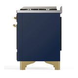 ILVE Majestic III 48-inch Dual Fuel Range with 5 Liquid Propane Burner, Griddle and Solid Door Electric Oven in Blue Grey with Brass Trim (UM48FQNR3MBGLP)