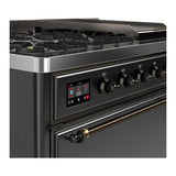 ILVE Majestic III 48-inch Dual Fuel Range with 5 Liquid Propane Burner, Griddle and Solid Door Electric Oven in Graphite Matte with Burnished Trim (UM48FQNR3MGBLP)