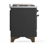 ILVE Majestic III 48-inch Dual Fuel Range with 5 Liquid Propane Burner, Griddle and Solid Door Electric Oven in Graphite Matte with Burnished Trim (UM48FQNR3MGBLP)