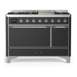 ILVE Majestic III 48-inch Dual Fuel Range with 5 Natural Gas Burner, Griddle and Solid Door Electric Oven in Graphite Matte with Chrome Trim (UM48FQNR3MGC)