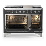 ILVE Majestic III 48-inch Dual Fuel Range with 5 Natural Gas Burner, Griddle and Solid Door Electric Oven in Graphite Matte with Chrome Trim (UM48FQNR3MGC)