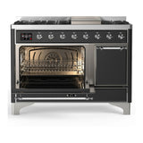 ILVE Majestic III 48-inch Dual Fuel Range with 5 Natural Gas Burner, Griddle and Solid Door Electric Oven in Graphite Matte with Chrome Trim (UM48FQNR3MGC)