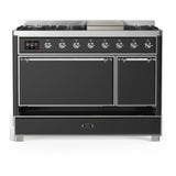 ILVE Majestic III 48-inch Dual Fuel Range with 5 Natural Gas Burner, Griddle and Solid Door Electric Oven in Graphite Matte with Chrome Trim (UM48FQNR3MGC)