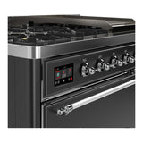 ILVE Majestic III 48-inch Dual Fuel Range with 5 Natural Gas Burner, Griddle and Solid Door Electric Oven in Graphite Matte with Chrome Trim (UM48FQNR3MGC)