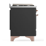 ILVE Majestic III 48-inch Dual Fuel Range with 5 Liquid Propane Burner, Griddle and Solid Door Electric Oven in Graphite Matte with Copper Trim (UM48FQNR3MGPLP)