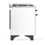 ILVE Majestic III 48-inch Dual Fuel Range with 5 Natural Gas Burner, Griddle and Solid Door Electric Oven in White with Burnished Trim (UM48FQNR3WHB)