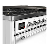 ILVE Majestic III 48-inch Dual Fuel Range with 5 Natural Gas Burner, Griddle and Solid Door Electric Oven in White with Chrome Trim (UM48FQNR3WHC)