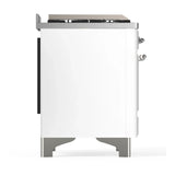 ILVE Majestic III 48-inch Dual Fuel Range with 5 Natural Gas Burner, Griddle and Solid Door Electric Oven in White with Chrome Trim (UM48FQNR3WHC)