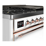 ILVE Majestic III 48-inch Dual Fuel Range with 5 Liquid Propane Burner, Griddle and Solid Door Electric Oven in White with Copper Trim (UM48FQNR3WHPLP)