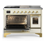 ILVE Majestic III 48-inch Dual Fuel Range with 5 Natural Gas Burner, Griddle, French Top and Triple Glass Door Electric Oven in Antique White with Brass Trim (UM48FSNR3AWG)