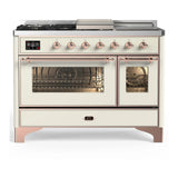 ILVE Majestic III 48-inch Dual Fuel Range with 5 Natural Gas Burner, Griddle, French Top and Triple Glass Door Electric Oven in Antique White with Copper Trim (UM48FSNR3AWP)